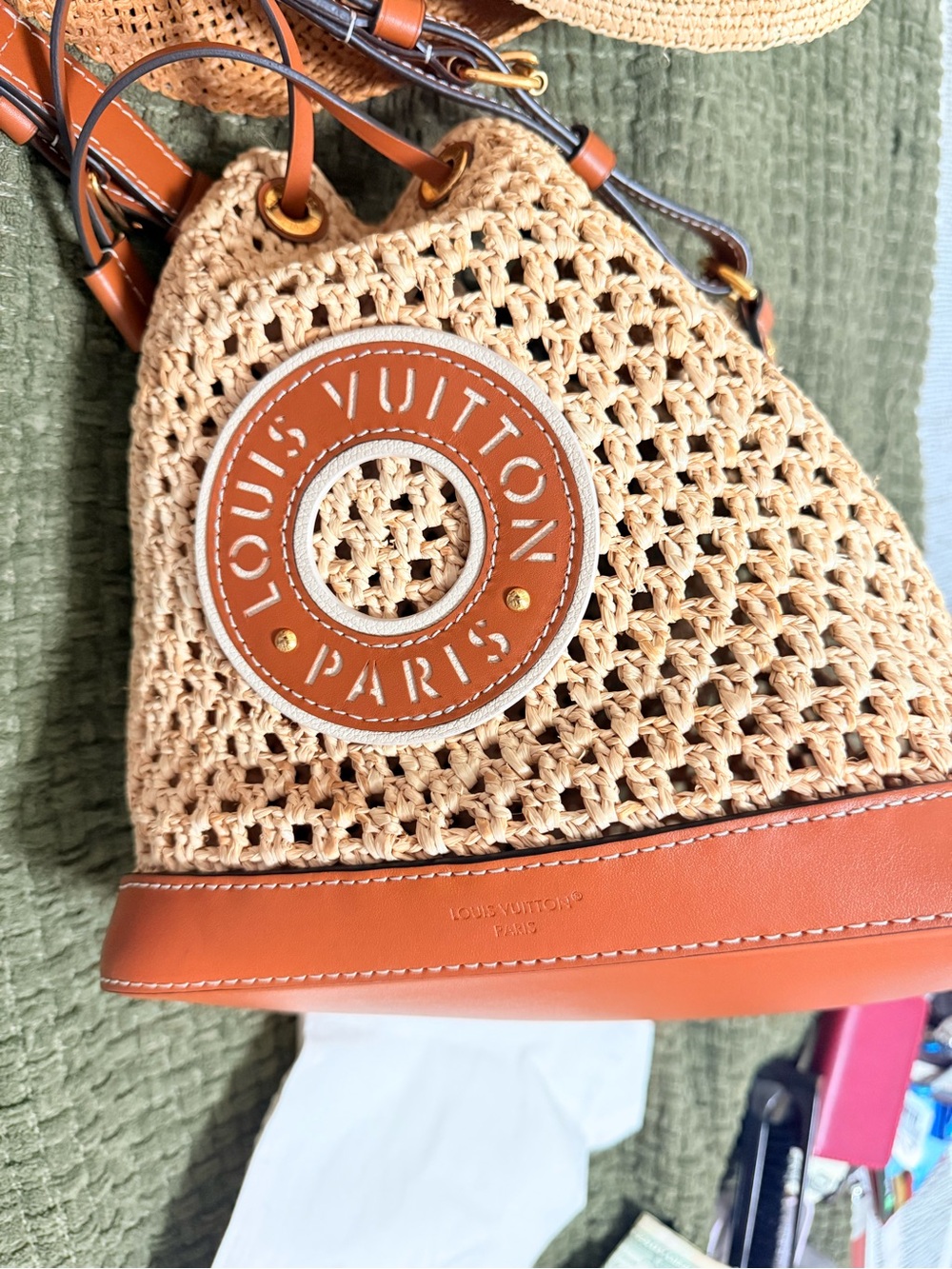 Louis Vuitton Beige Crochet Drawstring Bucket Bag with Tan Leather - Picture 3 of 12